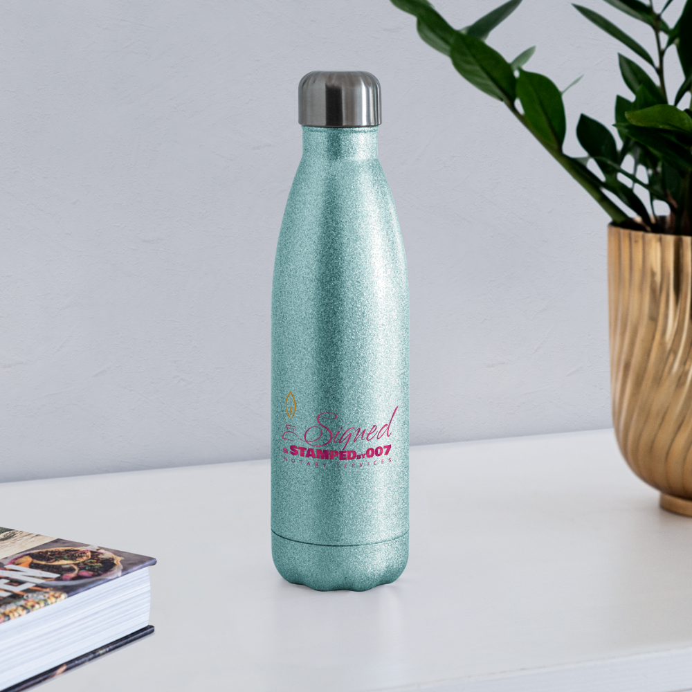 Insulated Stainless Steel Water Bottle - turquoise glitter