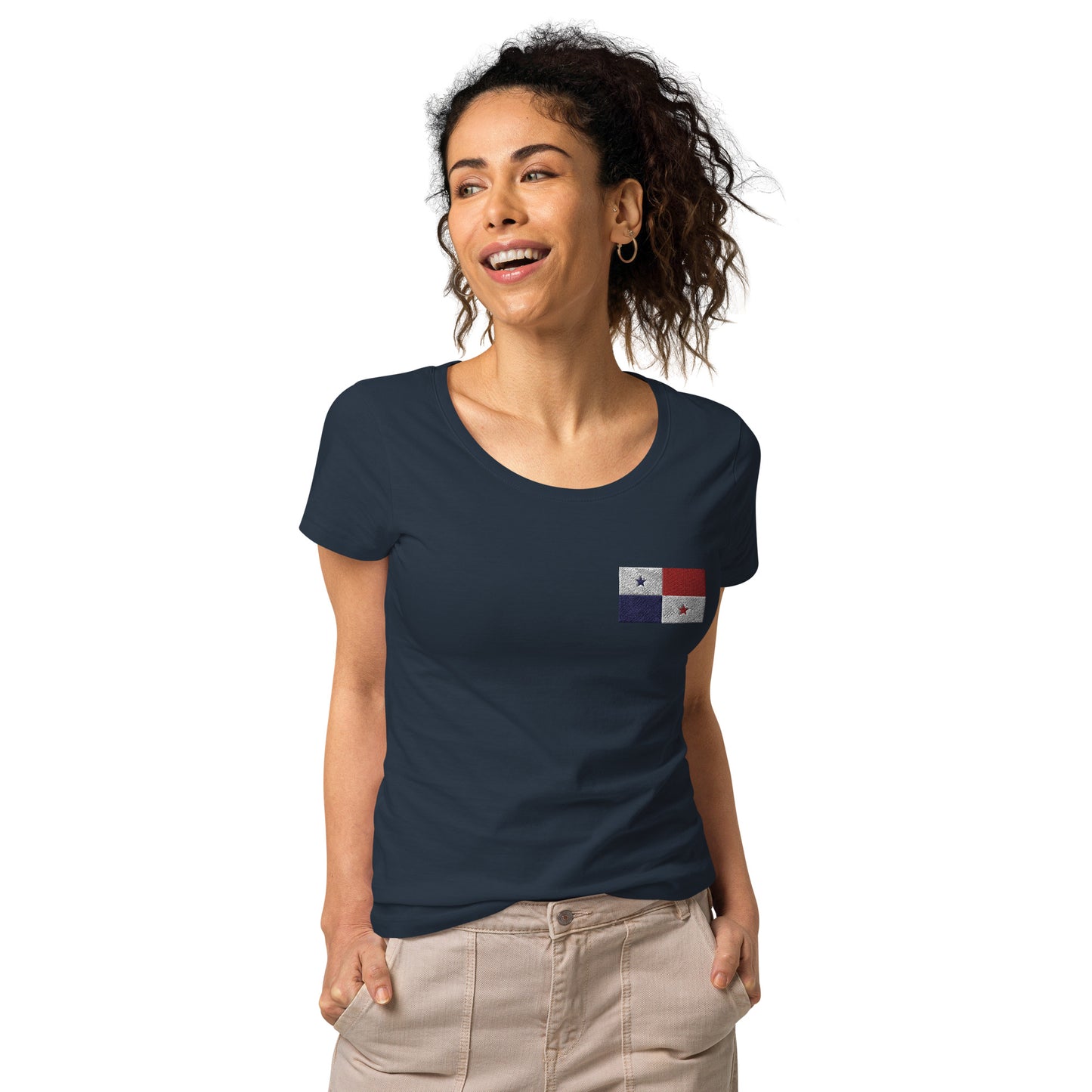 Straight Panama Flag - Front Embroidered w/ Printed Flag Banner on Back - Women’s basic organic Women’s basic organic t-shirt