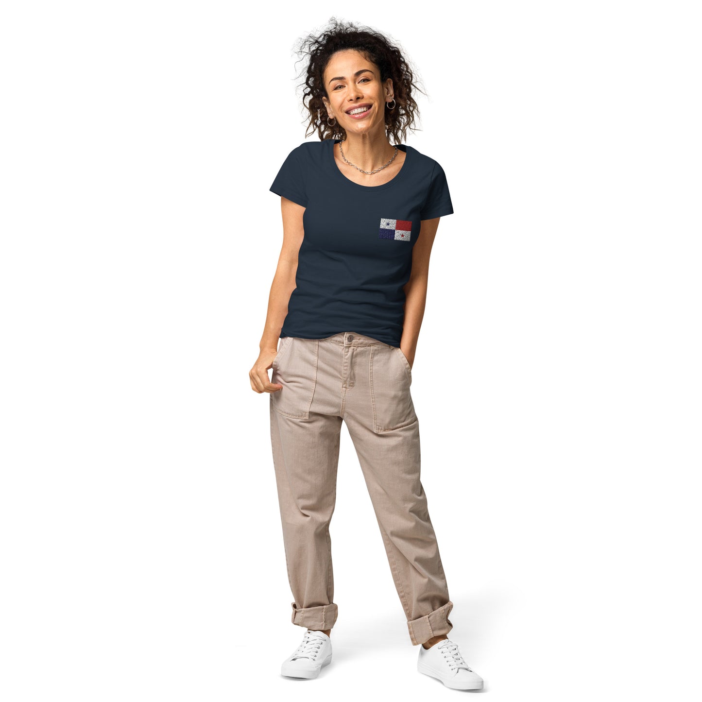 Straight Panama Flag - Front Embroidered w/ Printed Flag Banner on Back - Women’s basic organic Women’s basic organic t-shirt