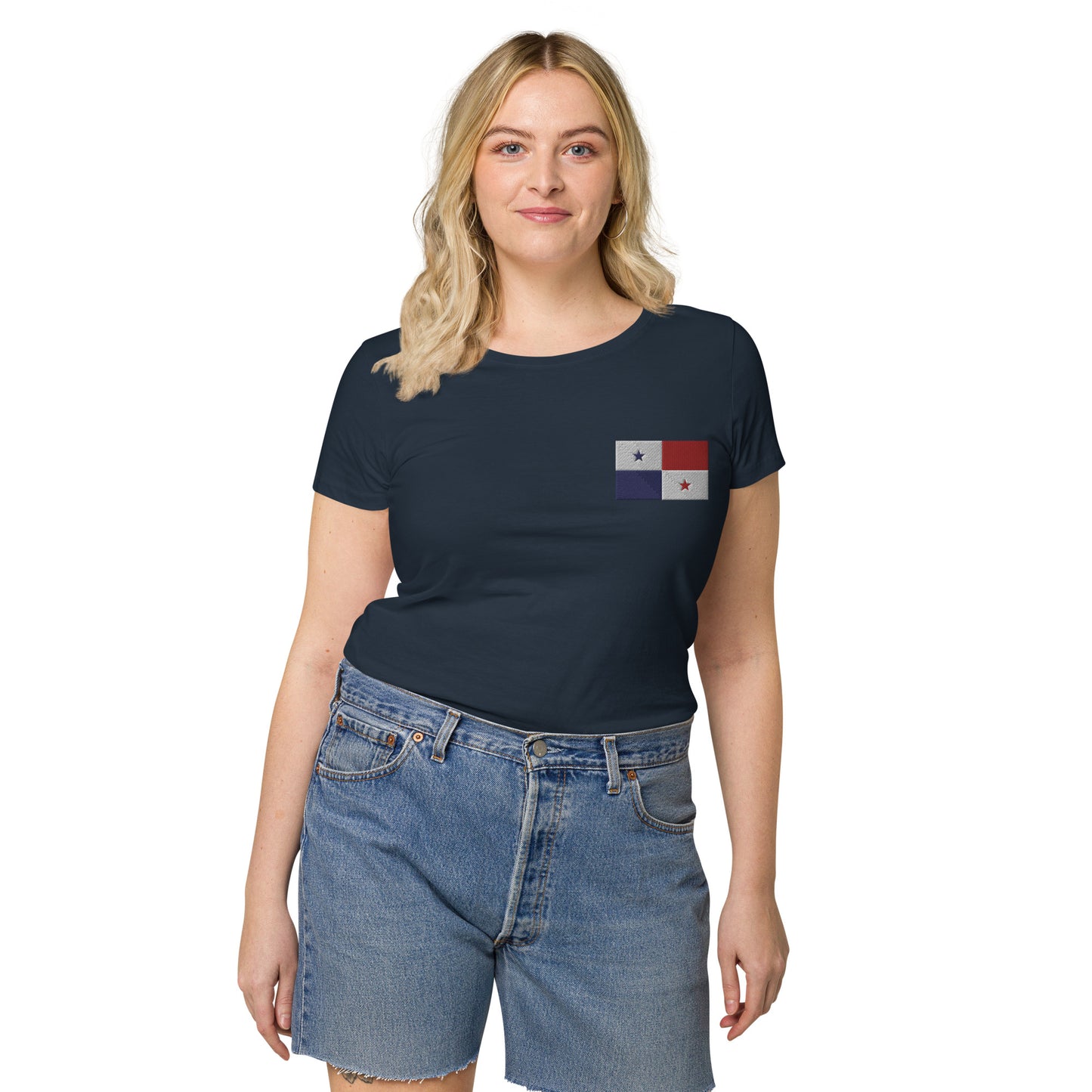 Straight Panama Flag - Front Embroidered w/ Printed Flag Banner on Back - Women’s basic organic Women’s basic organic t-shirt