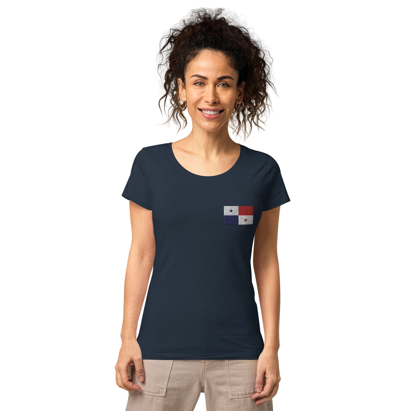 Straight Panama Flag - Front Embroidered w/ Printed Flag Banner on Back - Women’s basic organic Women’s basic organic t-shirt