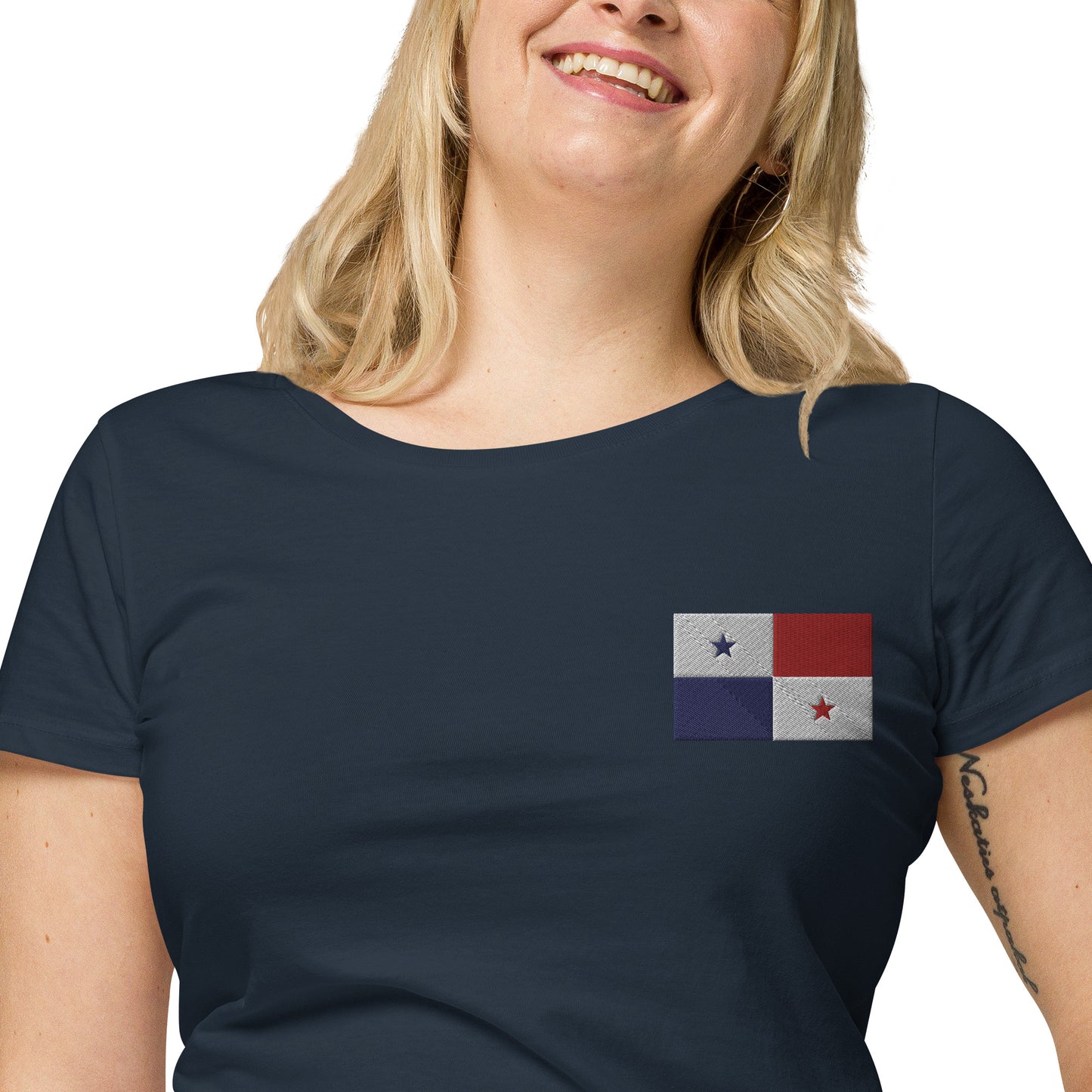 Straight Panama Flag - Front Embroidered w/ Printed Flag Banner on Back - Women’s basic organic Women’s basic organic t-shirt
