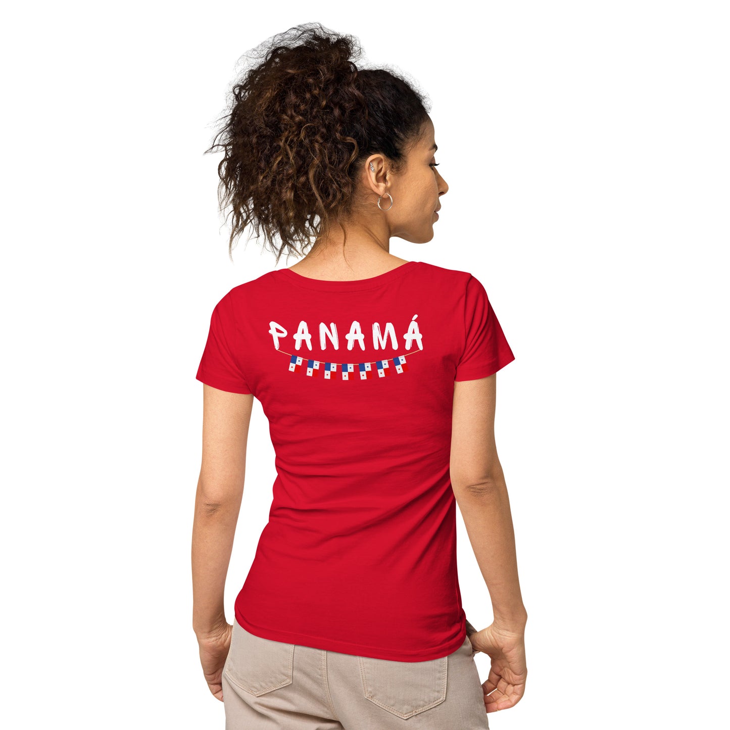 Panama Front Embroidered Flag w/ Printed Flag Banner on Back - Women’s basic organic t-shirt