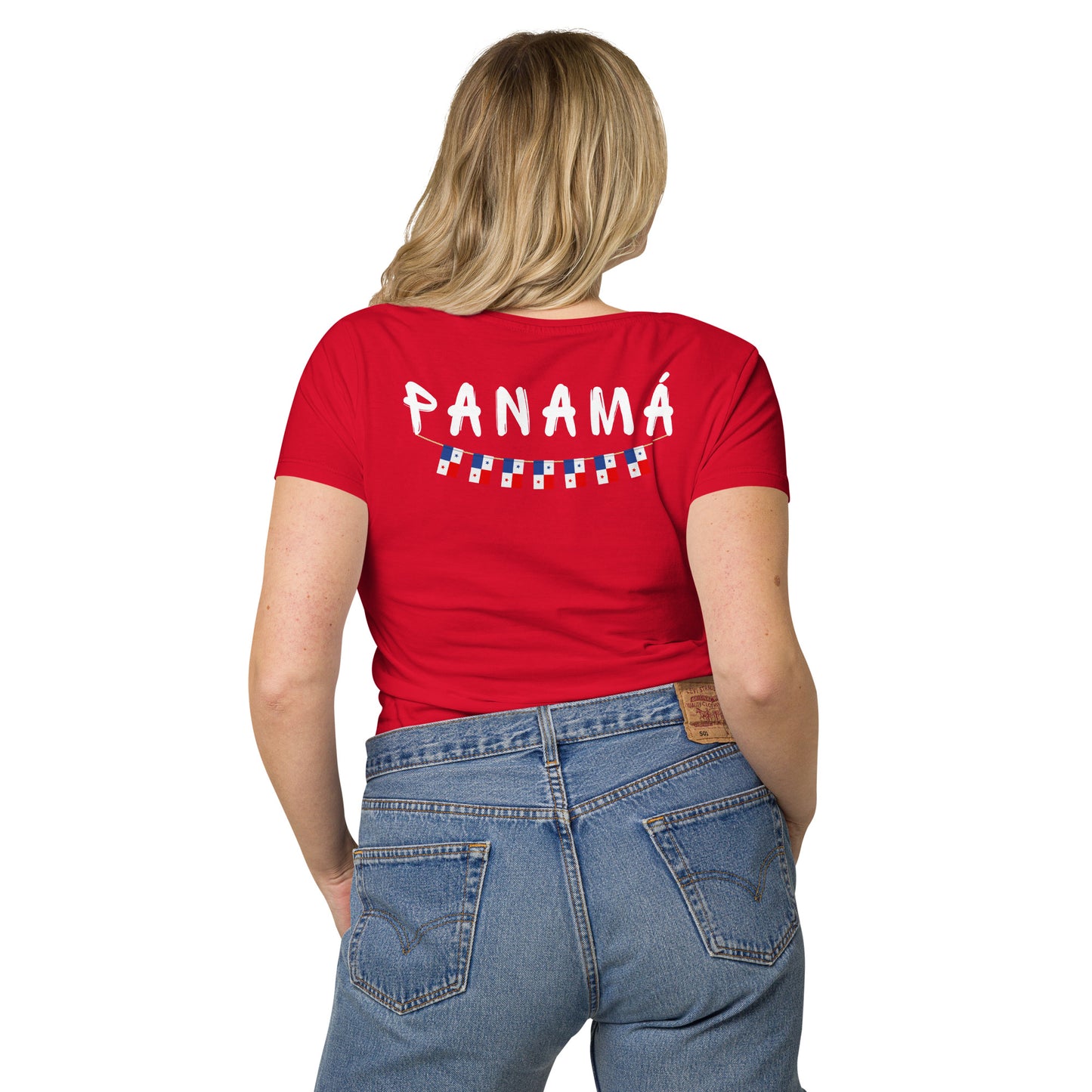 Panama Front Embroidered Flag w/ Printed Flag Banner on Back - Women’s basic organic t-shirt