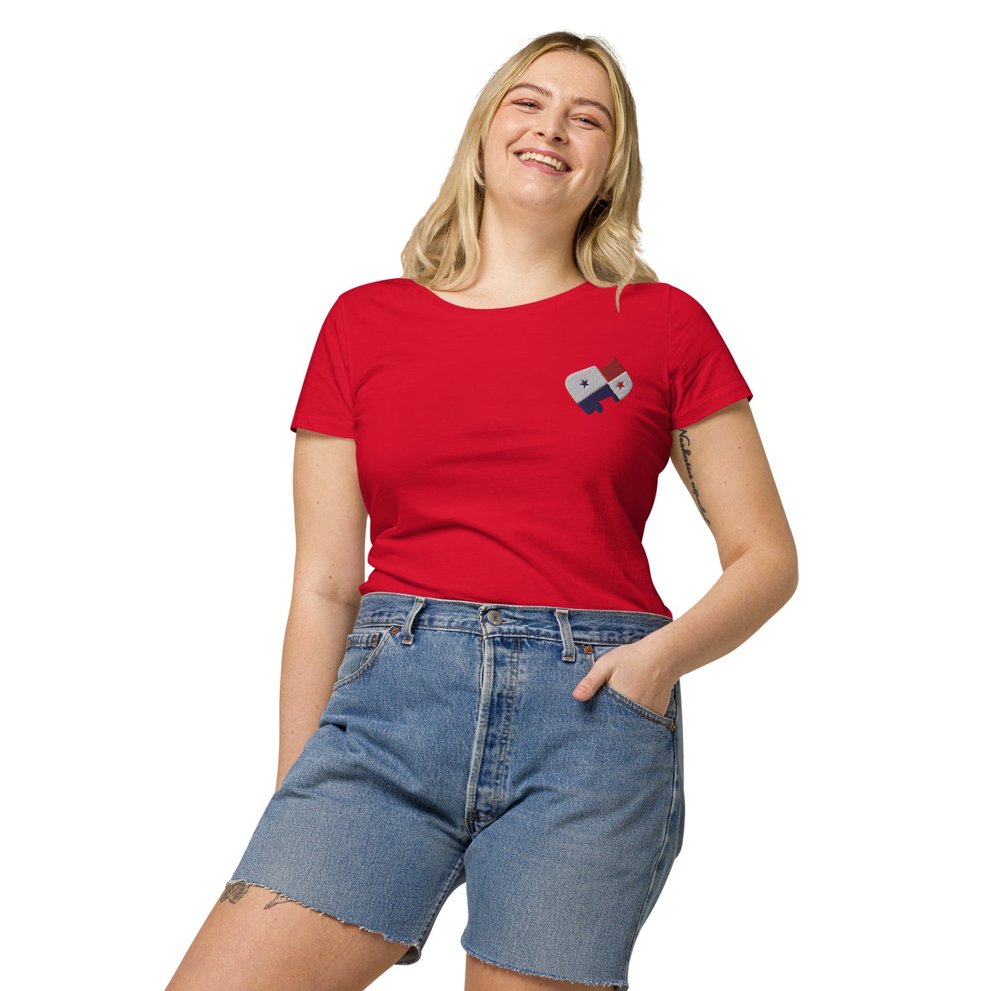 Panama Front Embroidered Flag w/ Printed Flag Banner on Back - Women’s basic organic t-shirt