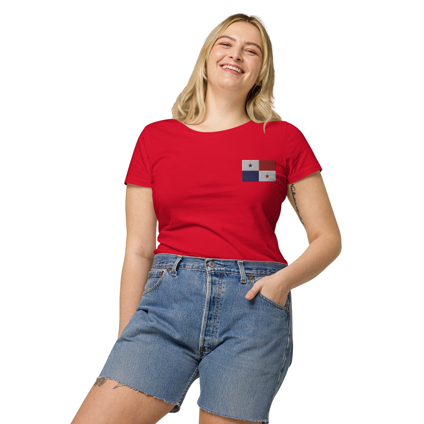 Straight Panama Flag - Front Embroidered w/ Printed Flag Banner on Back - Women’s basic organic Women’s basic organic t-shirt