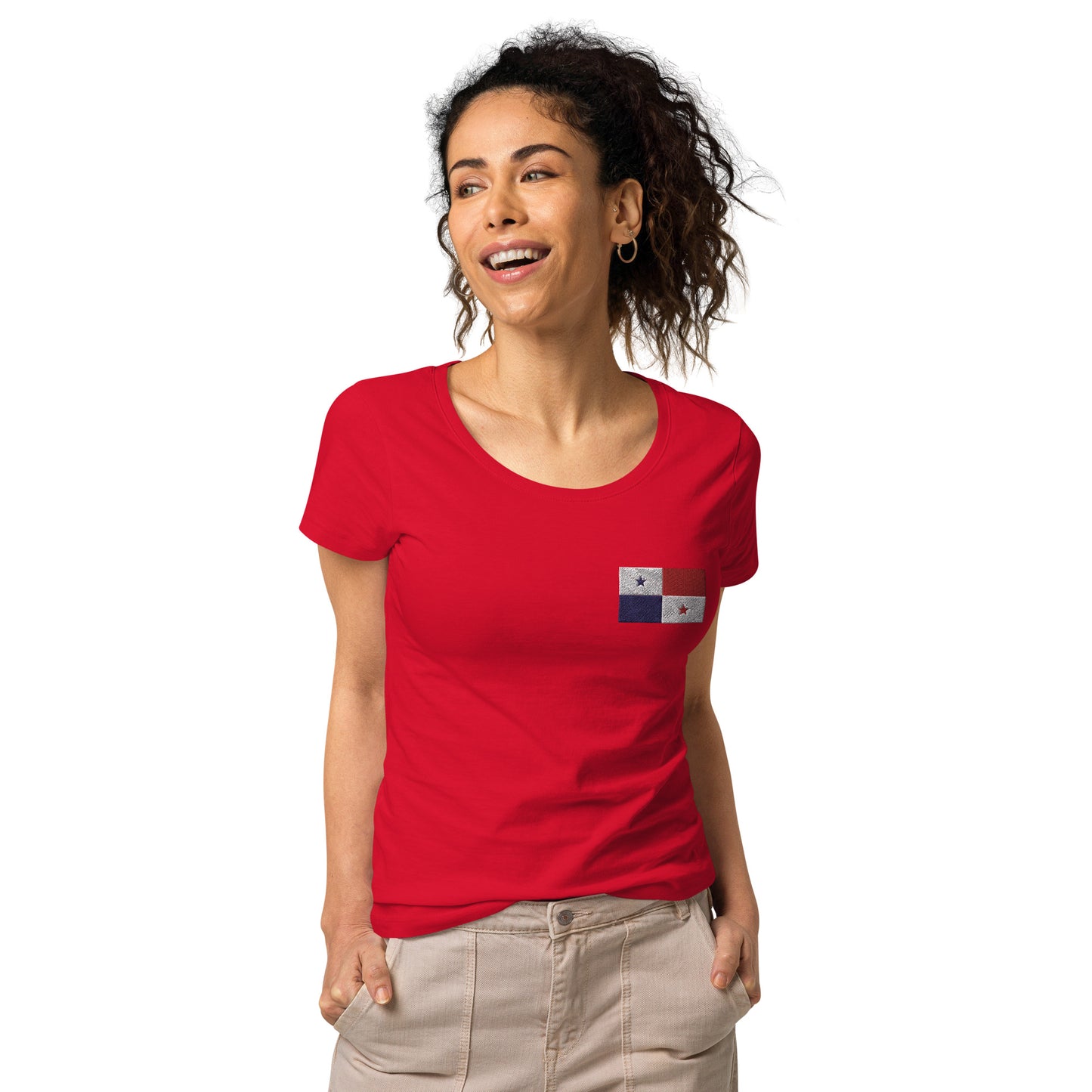 Straight Panama Flag - Front Embroidered w/ Printed Flag Banner on Back - Women’s basic organic Women’s basic organic t-shirt