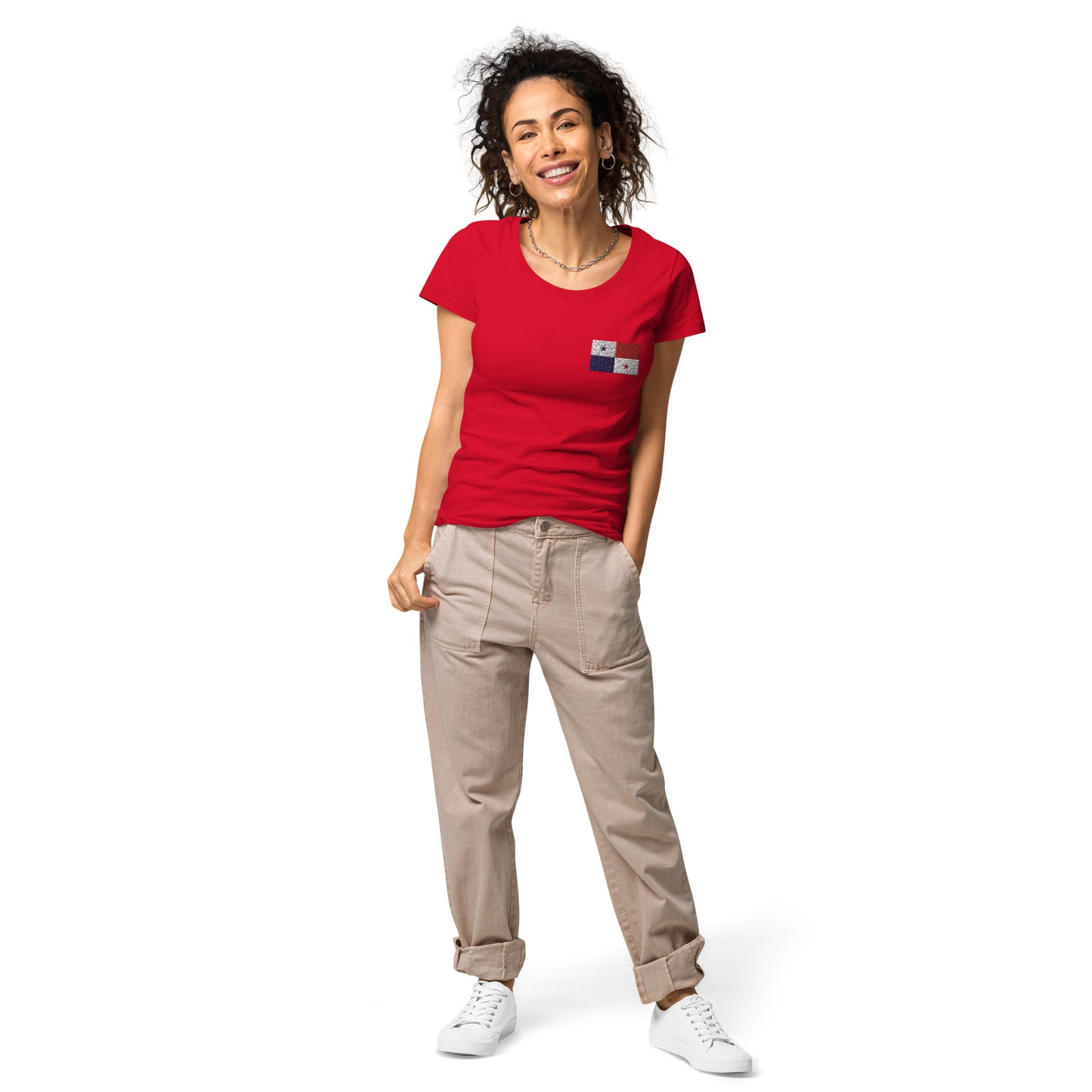 Straight Panama Flag - Front Embroidered w/ Printed Flag Banner on Back - Women’s basic organic Women’s basic organic t-shirt