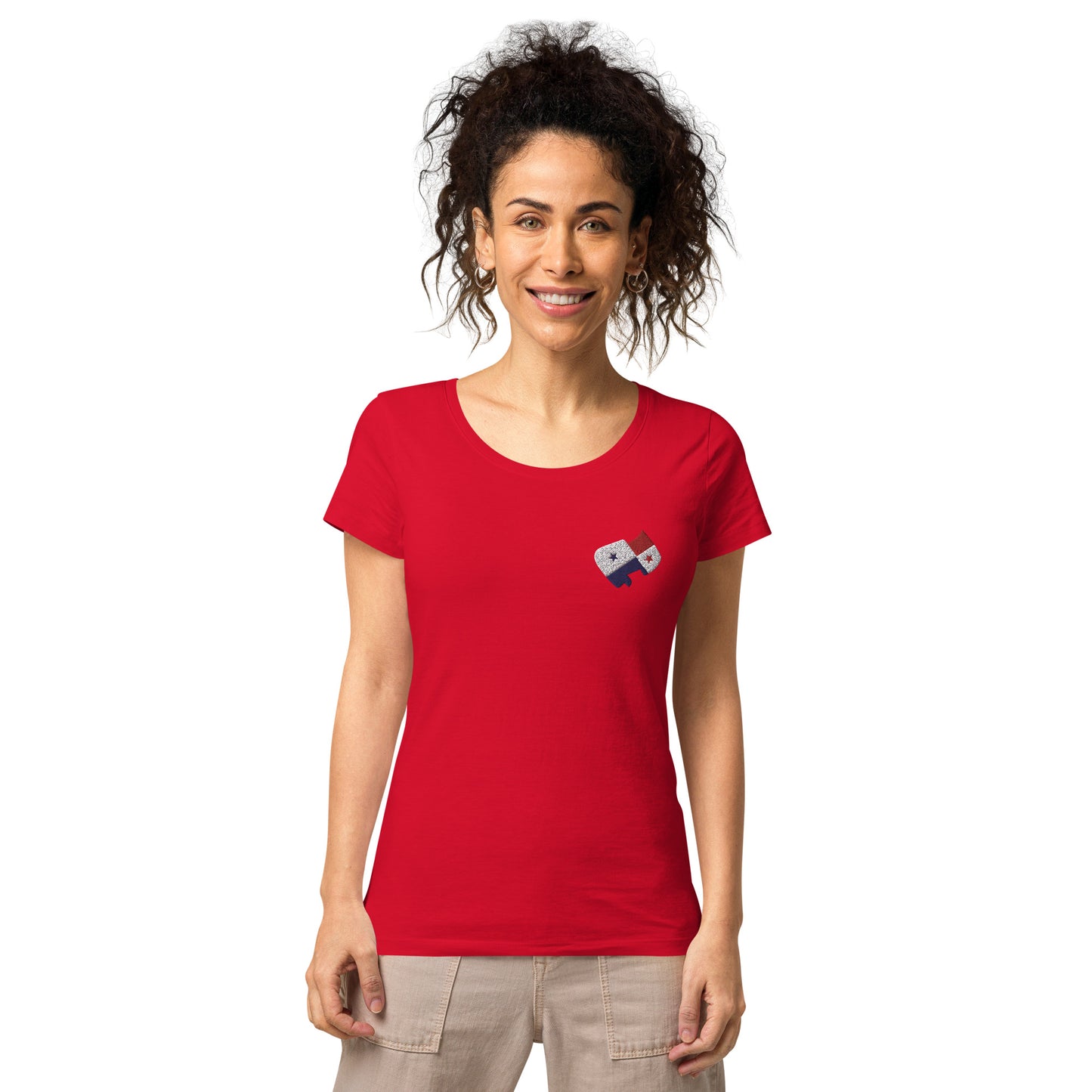 Panama Front Embroidered Flag w/ Printed Flag Banner on Back - Women’s basic organic t-shirt