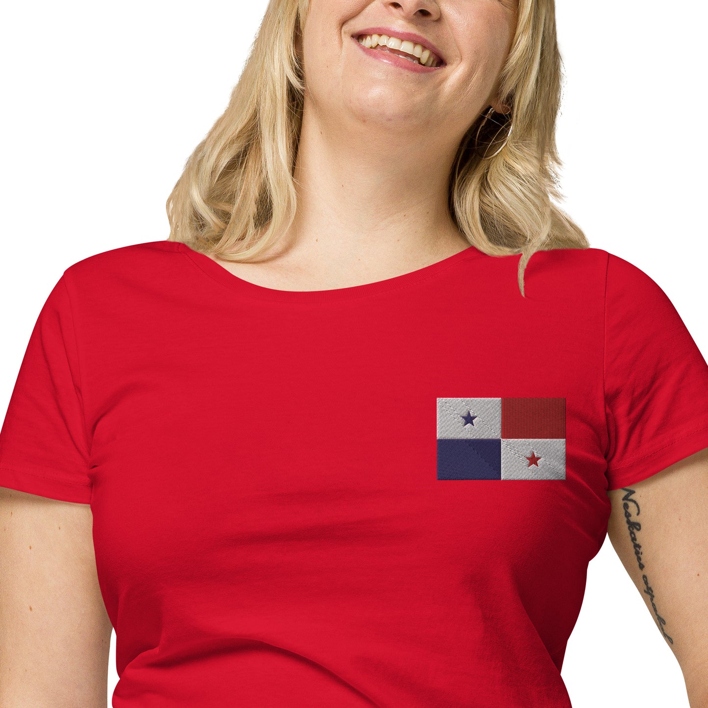 Straight Panama Flag - Front Embroidered w/ Printed Flag Banner on Back - Women’s basic organic Women’s basic organic t-shirt