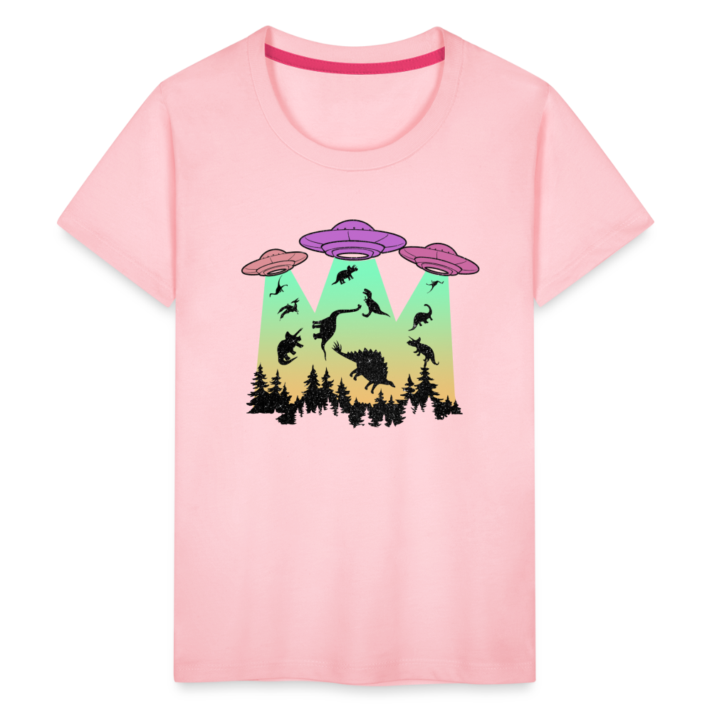 Dino UFO Extinction - Kids' Premium T-Shirt - pink