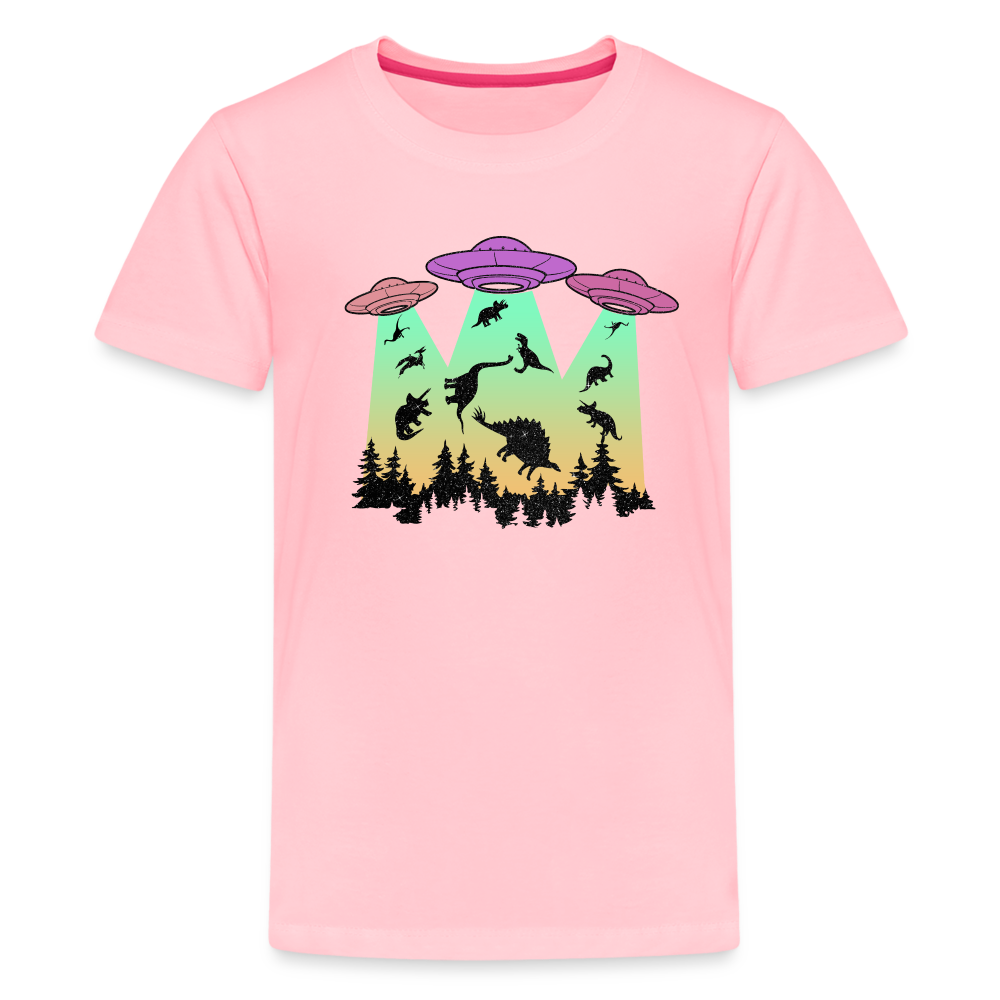 Dino UFO Extinction - Kids' Premium T-Shirt - pink