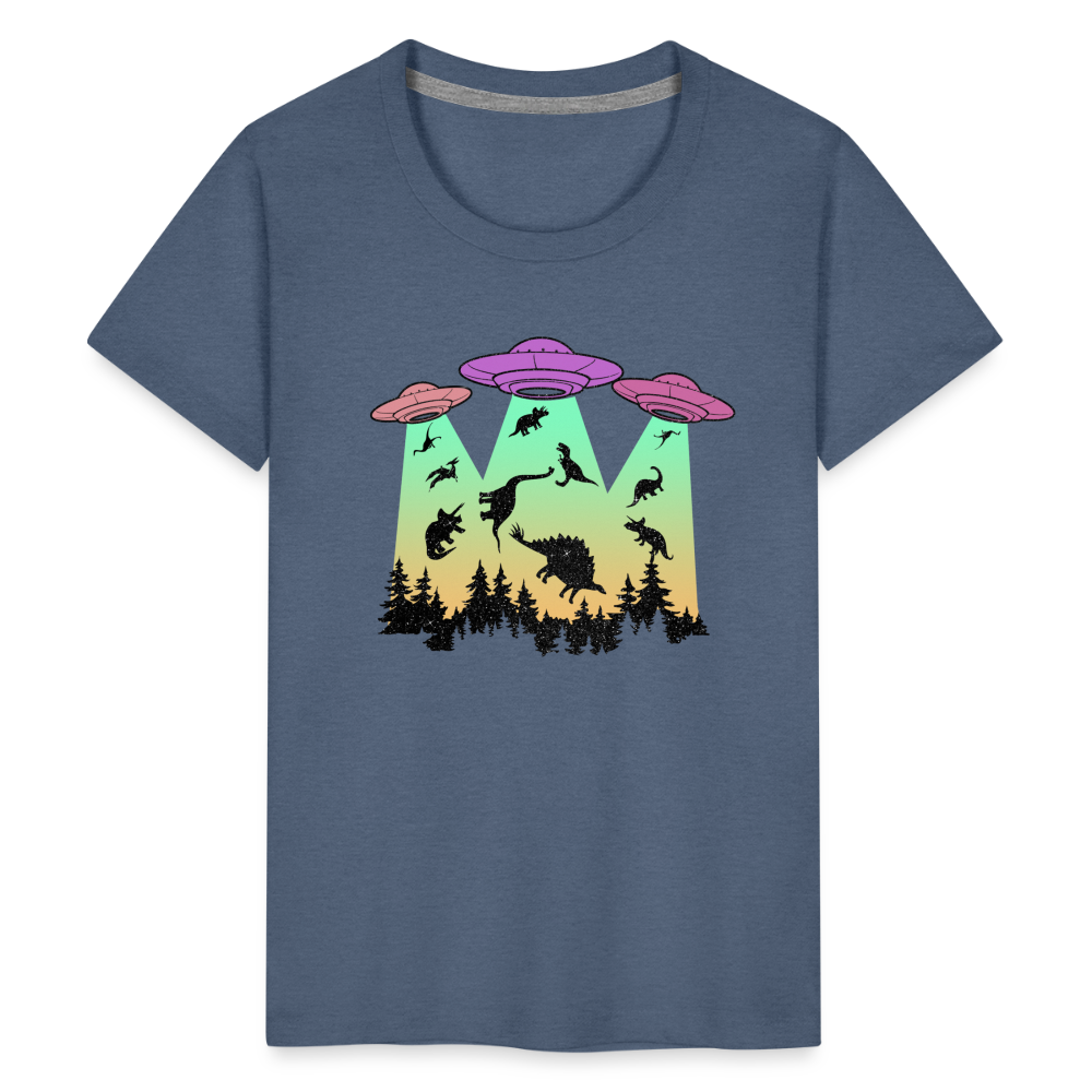 Dino UFO Extinction - Kids' Premium T-Shirt - heather blue