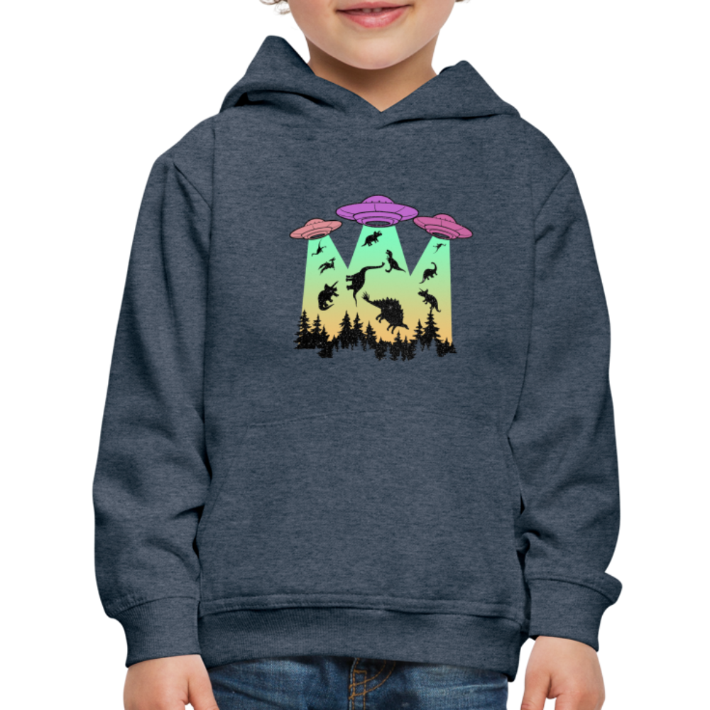 Dino Alien Extinction - Kids‘ Premium Hoodie - heather denim