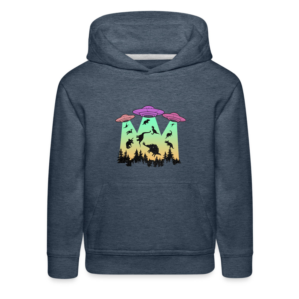 Dino Alien Extinction - Kids‘ Premium Hoodie - heather denim