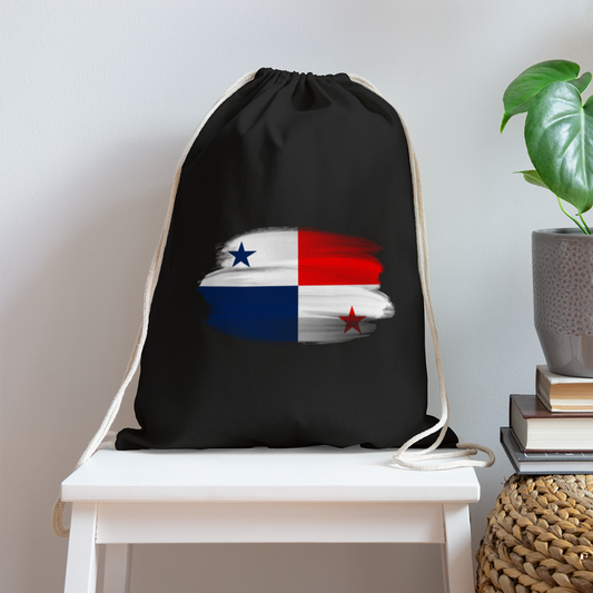 Panama Flag - Cotton Drawstring Bag - black