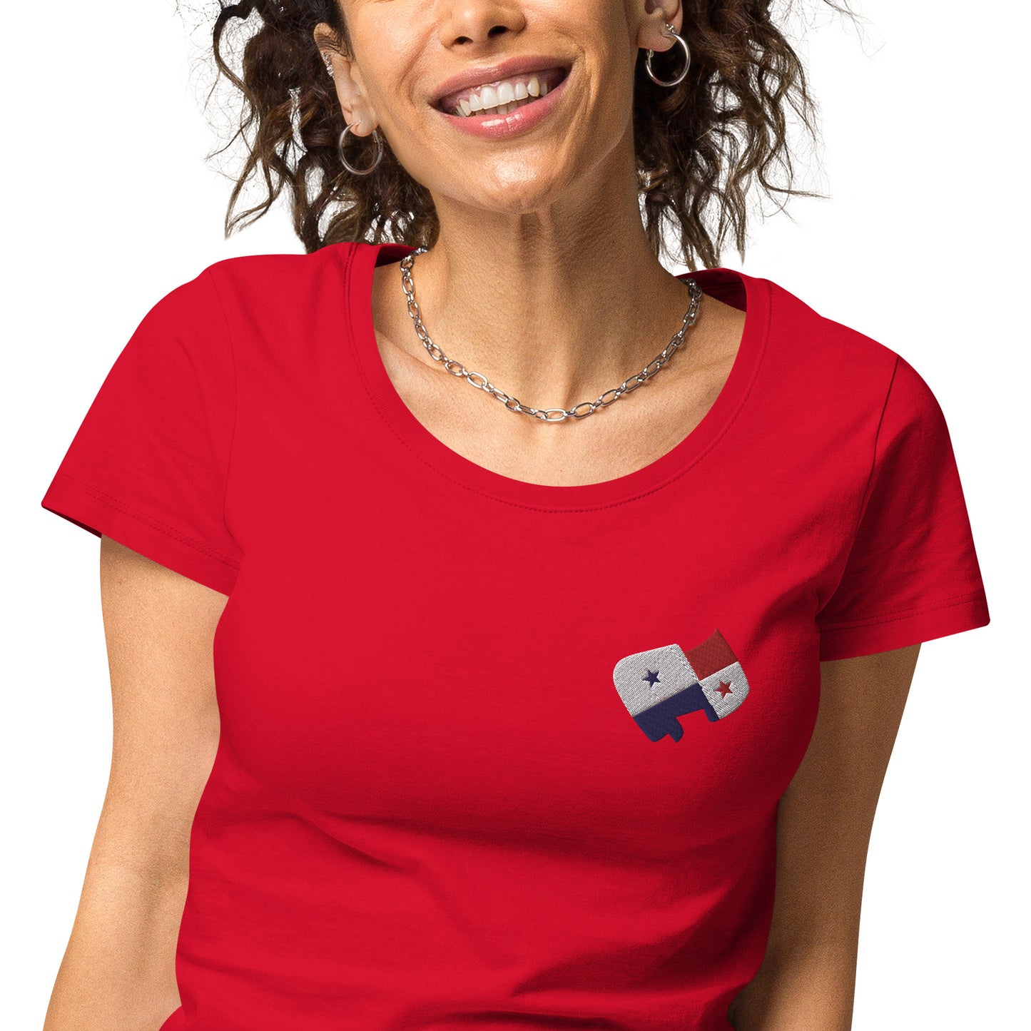 Panama Front Embroidered Flag w/ Printed Flag Banner on Back - Women’s basic organic t-shirt